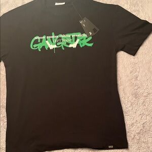 Black Graphic Tee with Green Accents